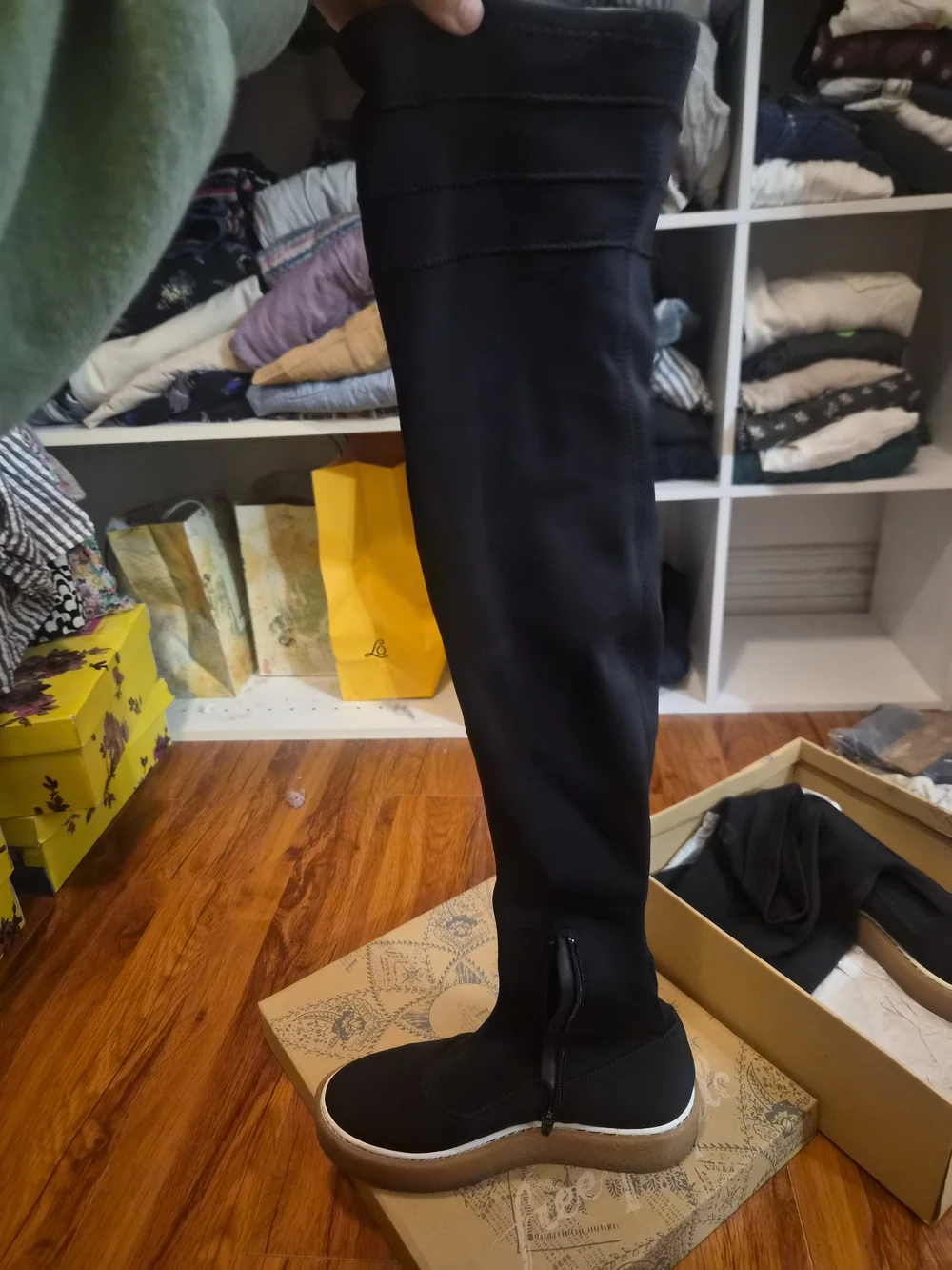 Free People Black Over-the-Knee Sock Boots with Gum Sole